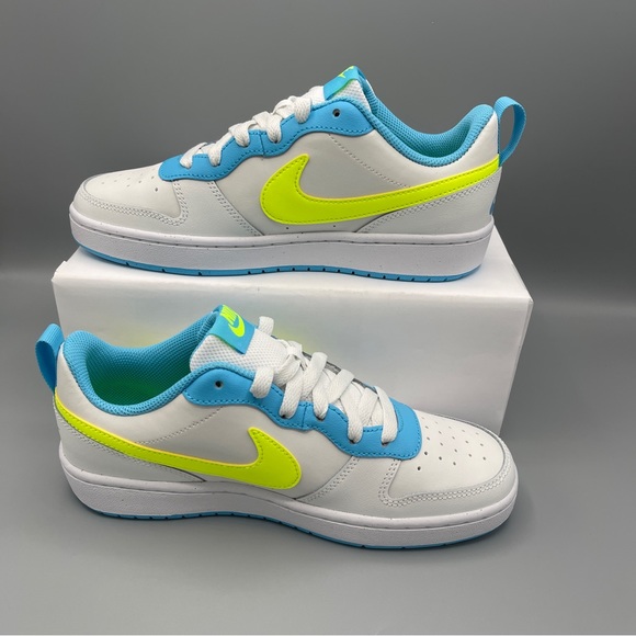 Nike Court Borough Low 2 GS /5Y 'White Baltic Blue Volt' Women's Size 6.5 - Picture 5 of 14